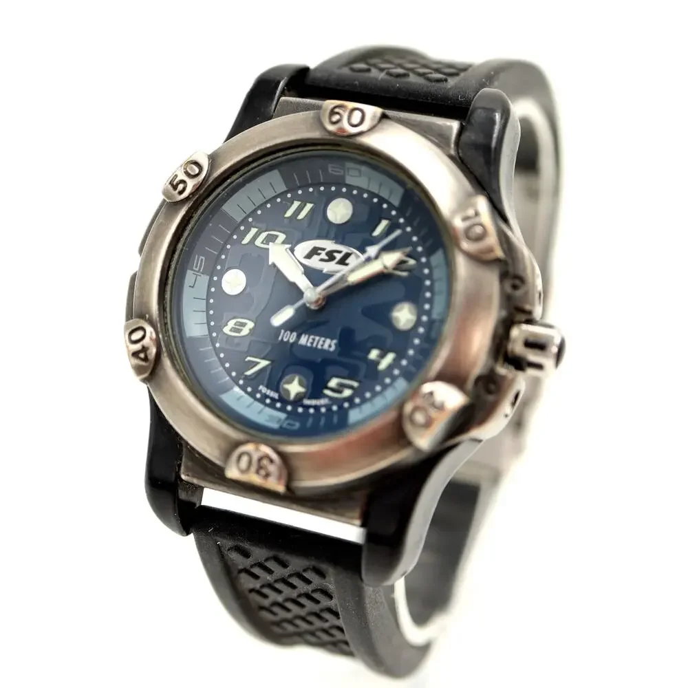 Vintage Fossil FSL Blue Black 40mm Watch Retro Steampunk FL2105 w New Battery